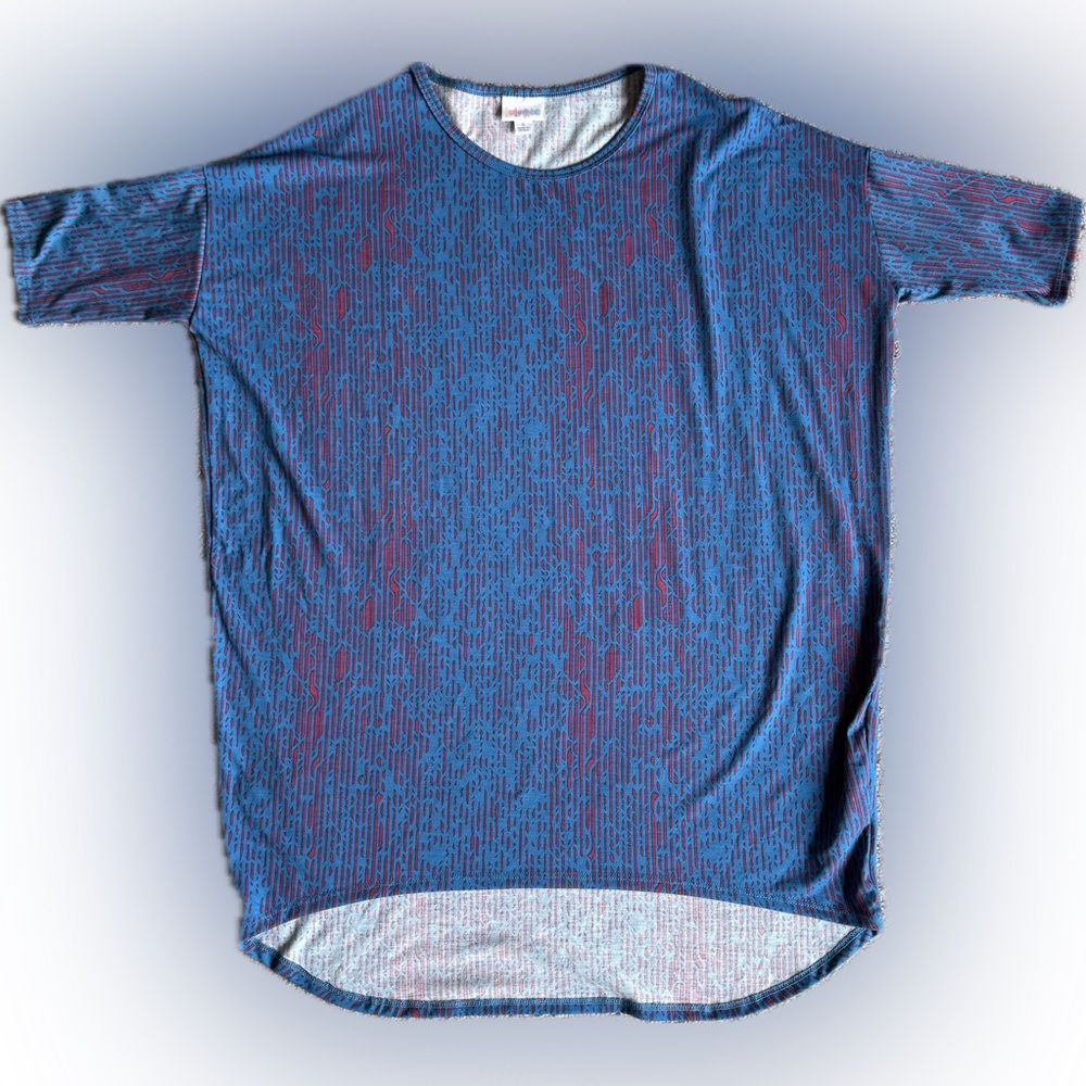 LuLaRoe Blue and pink Patterned Irma Shirt